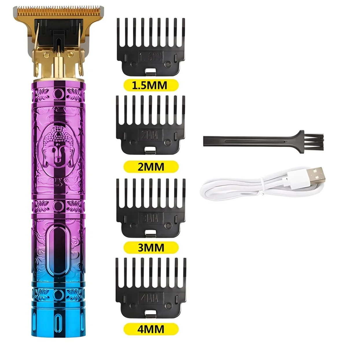 Elektrický strojček na vlasy s USB nabíjaním Budha sada 4 nástavce