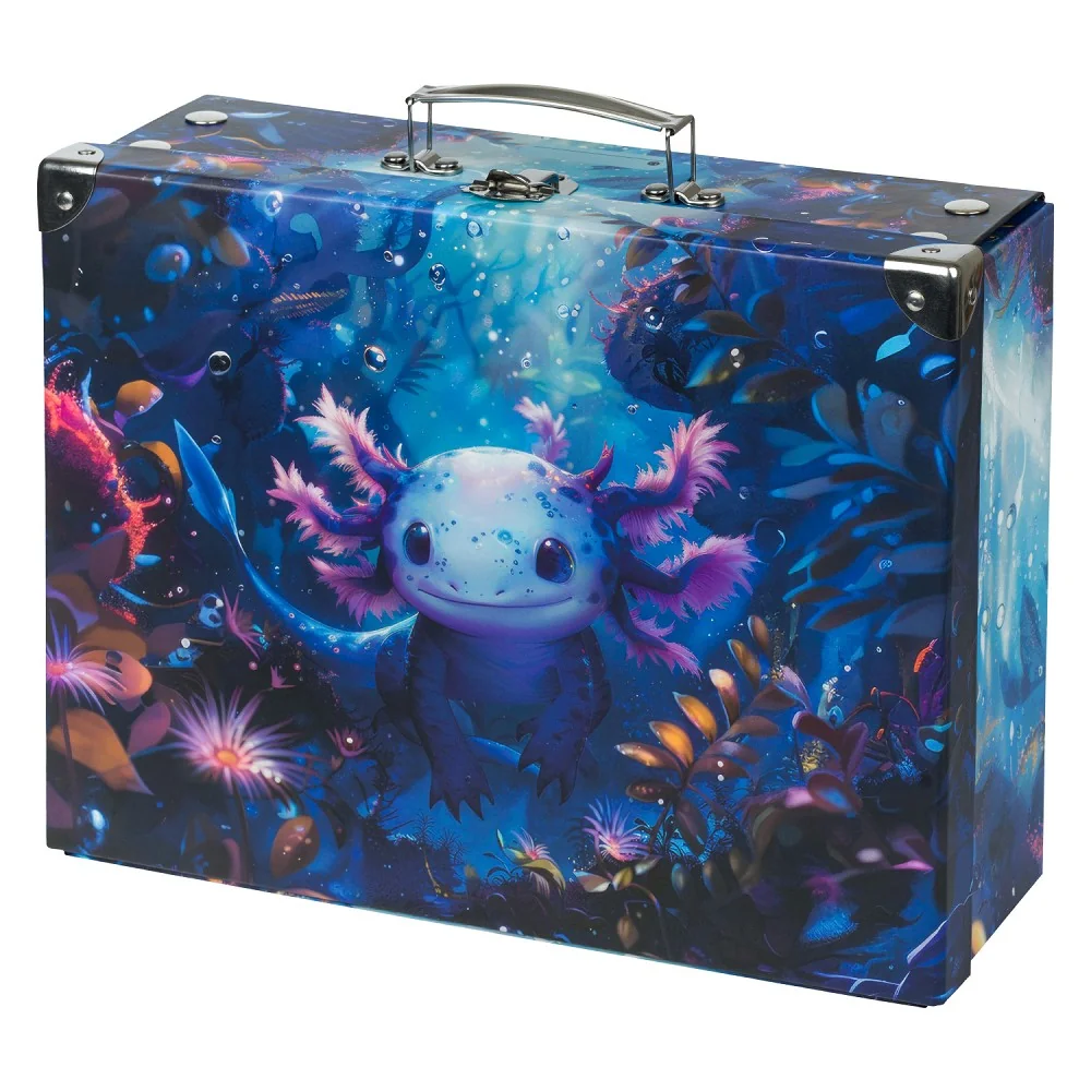 Skladací školský kufrík Axolotl s kovaním 35 cm, ružový