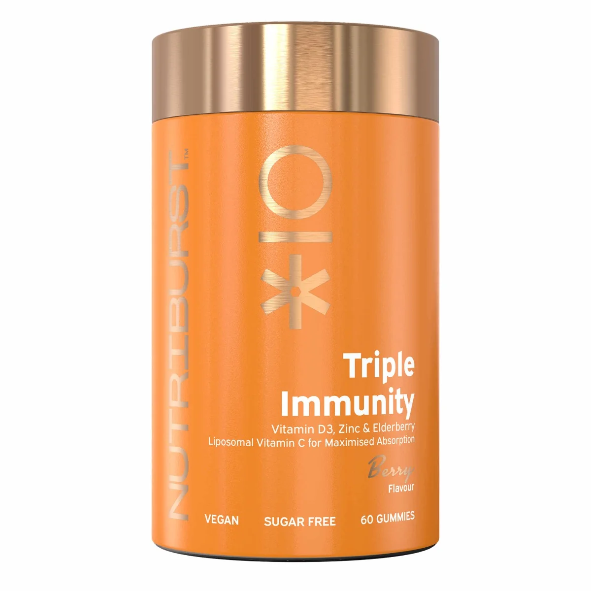 Nutriburst Premium Triple Immunity gummies s vitamínmi C, D3, zinkom a čiernou bazou, príchuť lesné ovocie 60 ks
