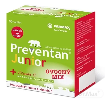 FARMAX Preventan Junior + vitamín C 1×90 tbl, ovocný mix