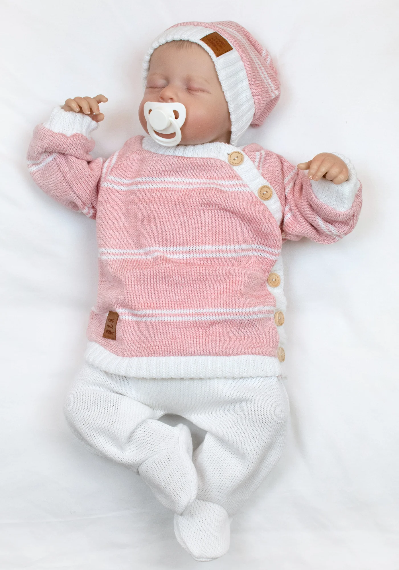 Pletená sada pre bábätko s jemným prúžkom 2D, lux - růžová, biela, veľ. 80