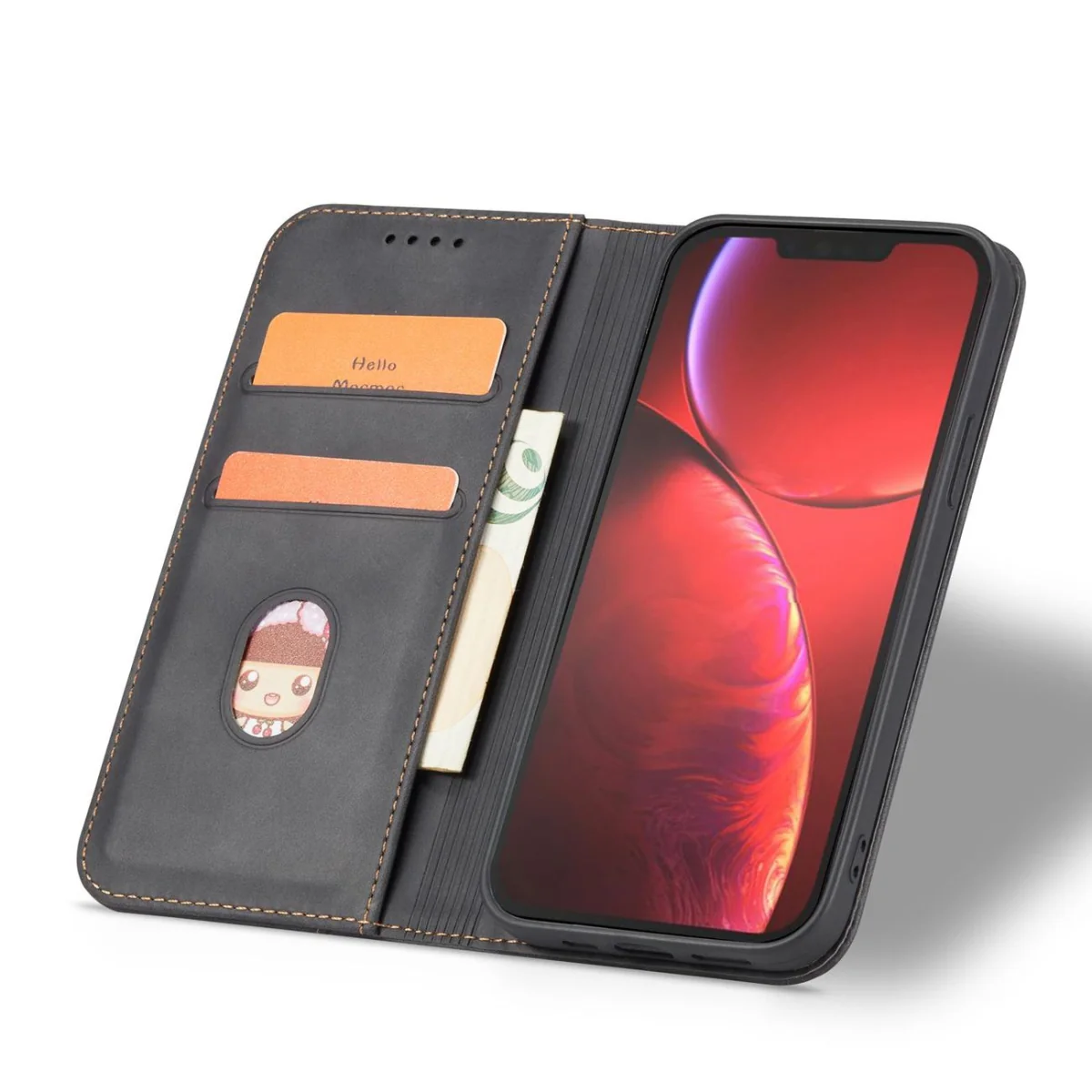 MG Magnet Fancy knižkové kožené puzdro na iPhone 13 Pro Max, čierne