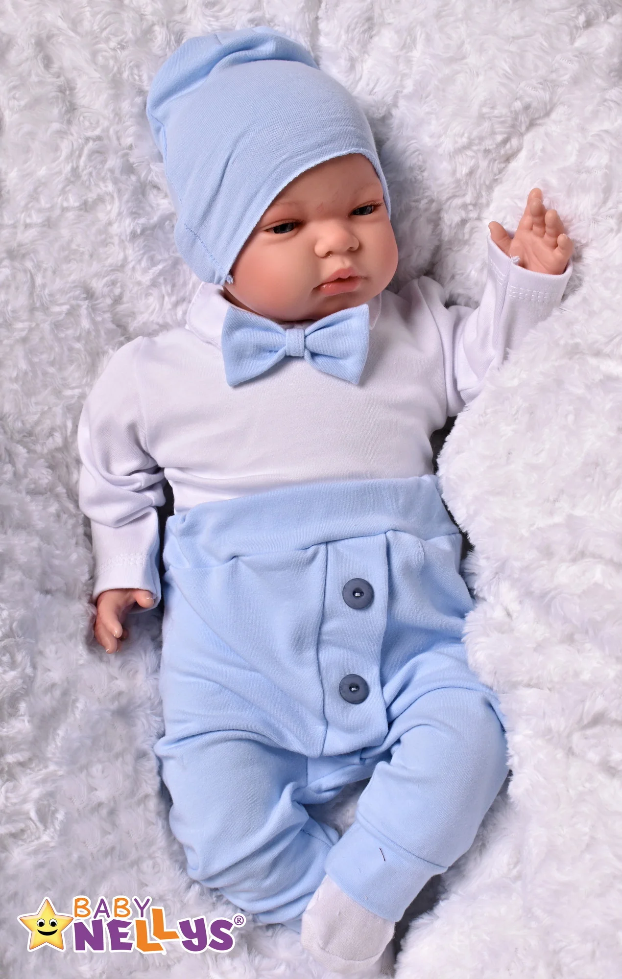 Baby Nellys 3-dielna sada Hubert, body s motýlikom, tepláčiky a čiapka - sv. modrá, veľ.98
