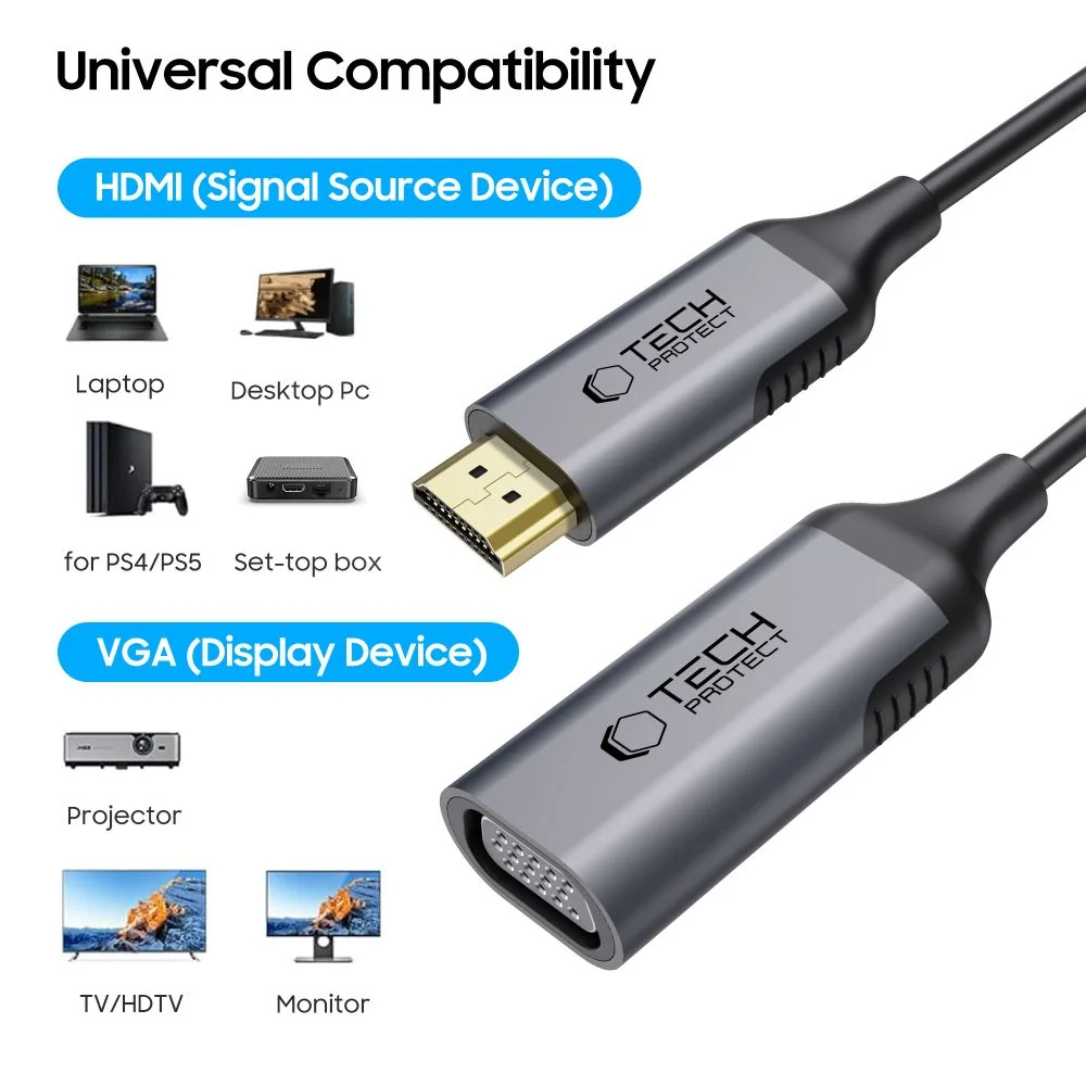 Tech-Protect Ultraboost adaptér HDMI / VGA Full HD, čierny