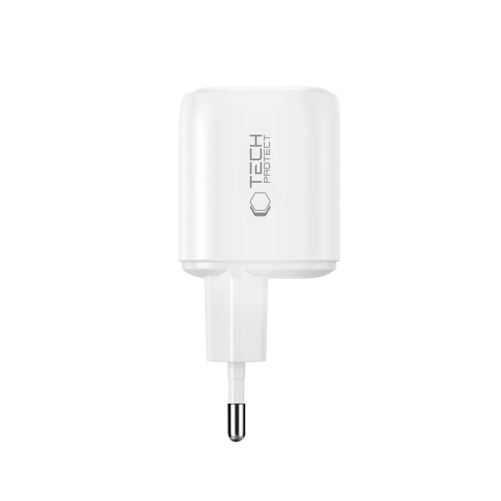 Tech-Protect NCA100W GaN sieťová nabíjačka USB / 2x USB-C PD 3.2 100W / QC3.0, biela
