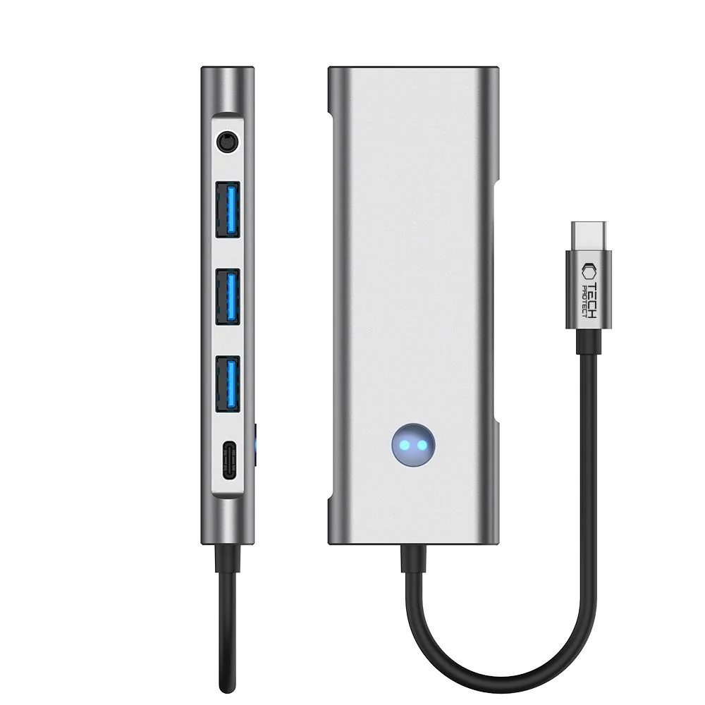 Tech-Protect HB04 HUB adaptér USB-C - 3x USB / HDMI 4K / SD / TF / USB-C 100W / AV 3.5, šedý -C 100W / AV 3.5, šedý