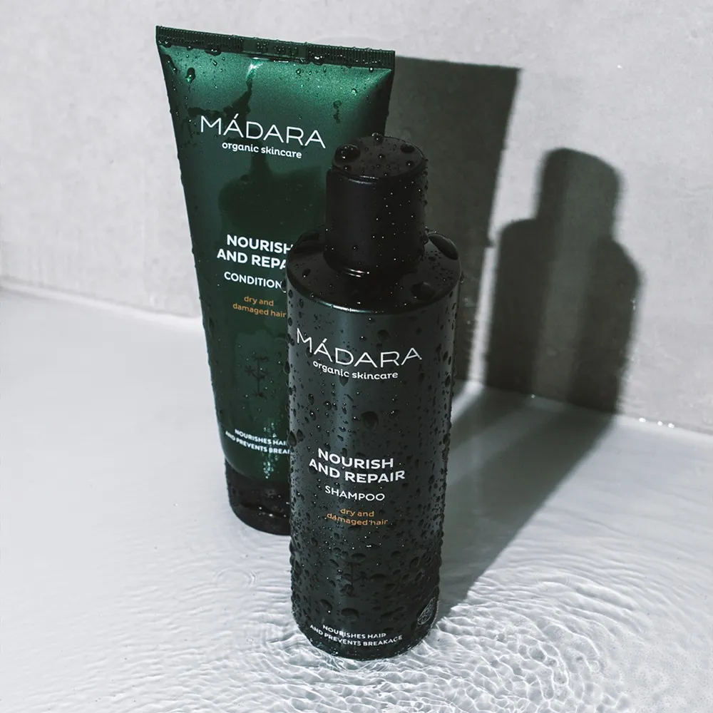 Mádara Šampón Pre Suché A Poškodené Vlasy 1×250 ml, prírodný certifikovaný šampón