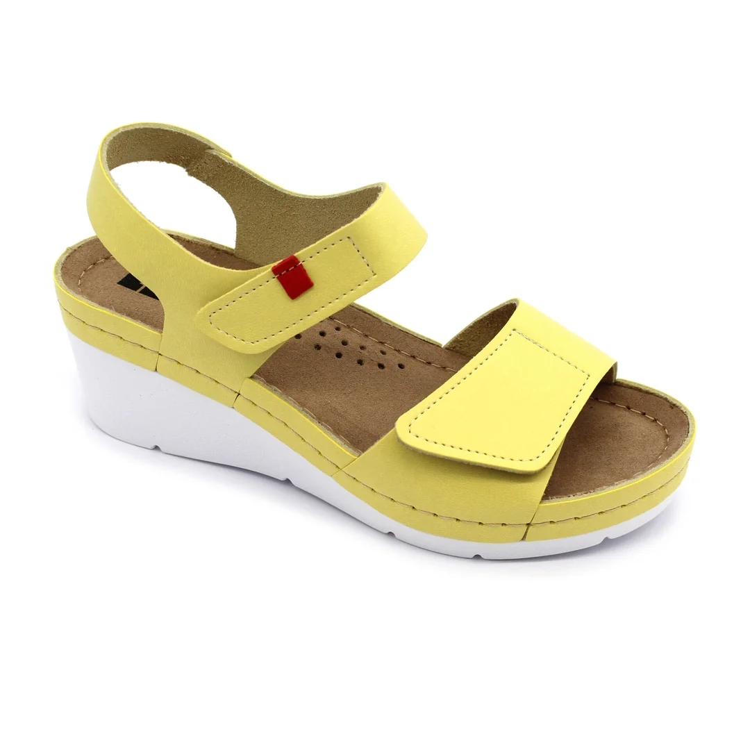 Leon 1080 Zdravotné celokožené sandále na platforme 37 - 24cm, žltá, 6,5 cm