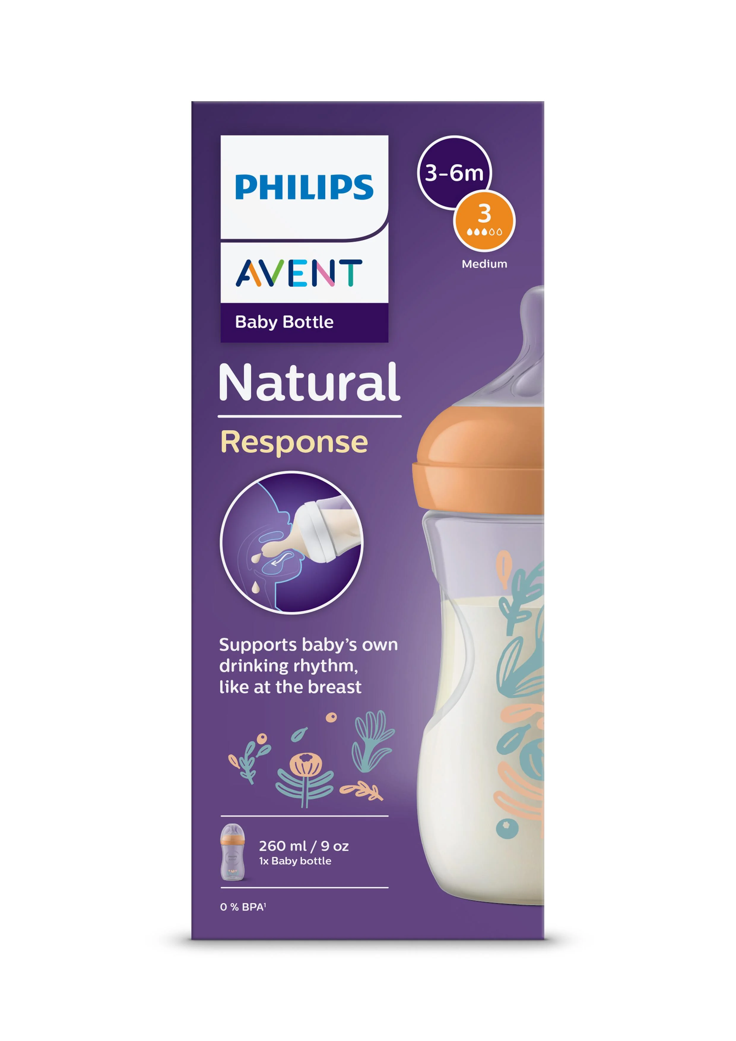 Philips AVENT SCY903/74 Flaša Natural Response, 260ml, 3-6m, dizajn príroda 1 ks