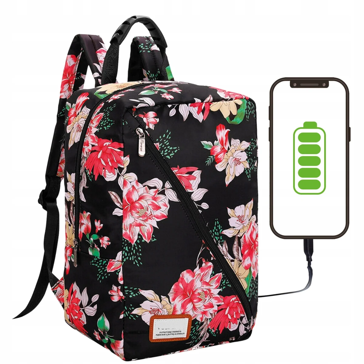 MG Bcross batoh so vstavaným USB káblom 20L, pink flowers 