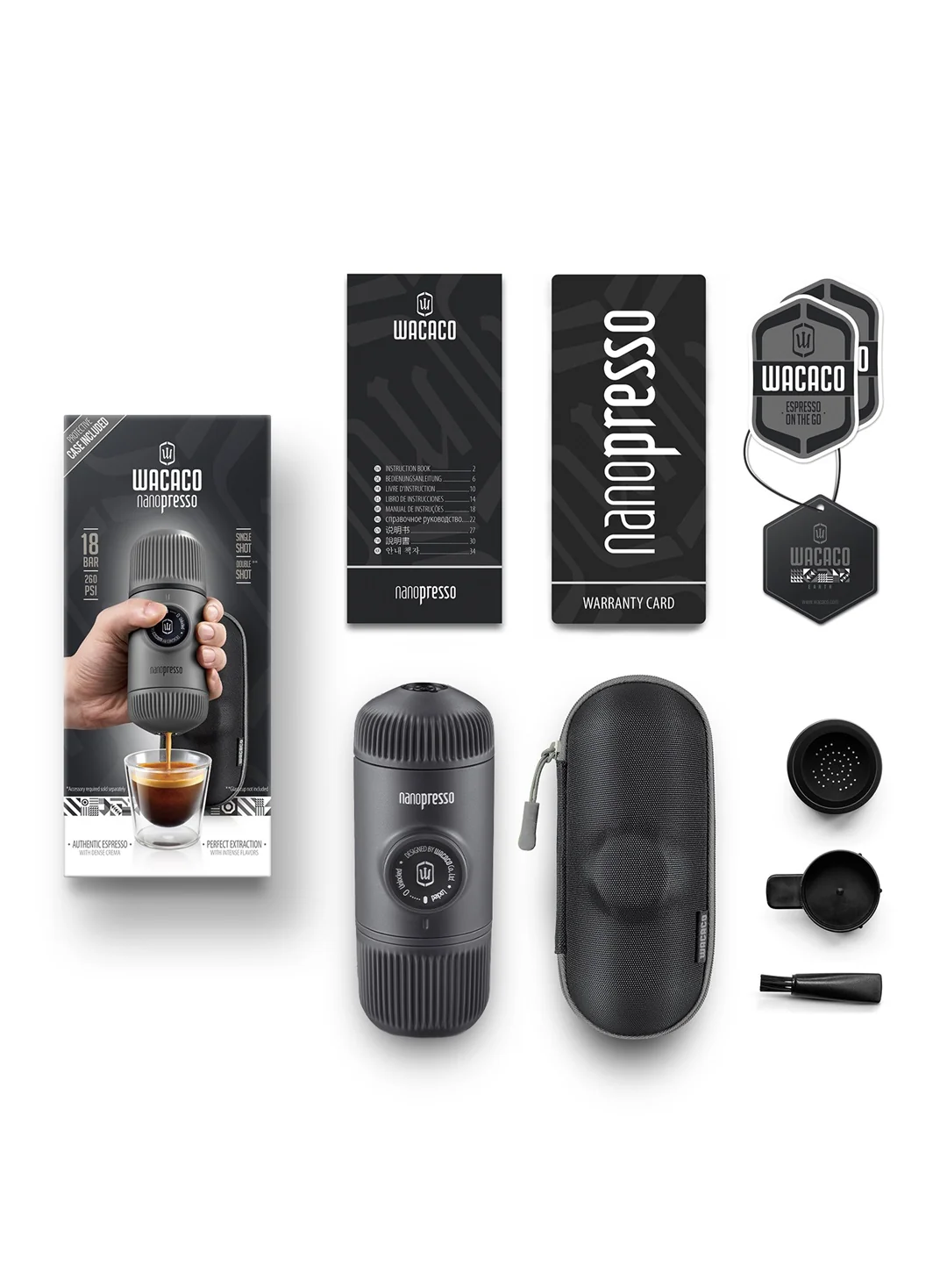 Nanopresso šedé + pevný obal Cestovný kávovar