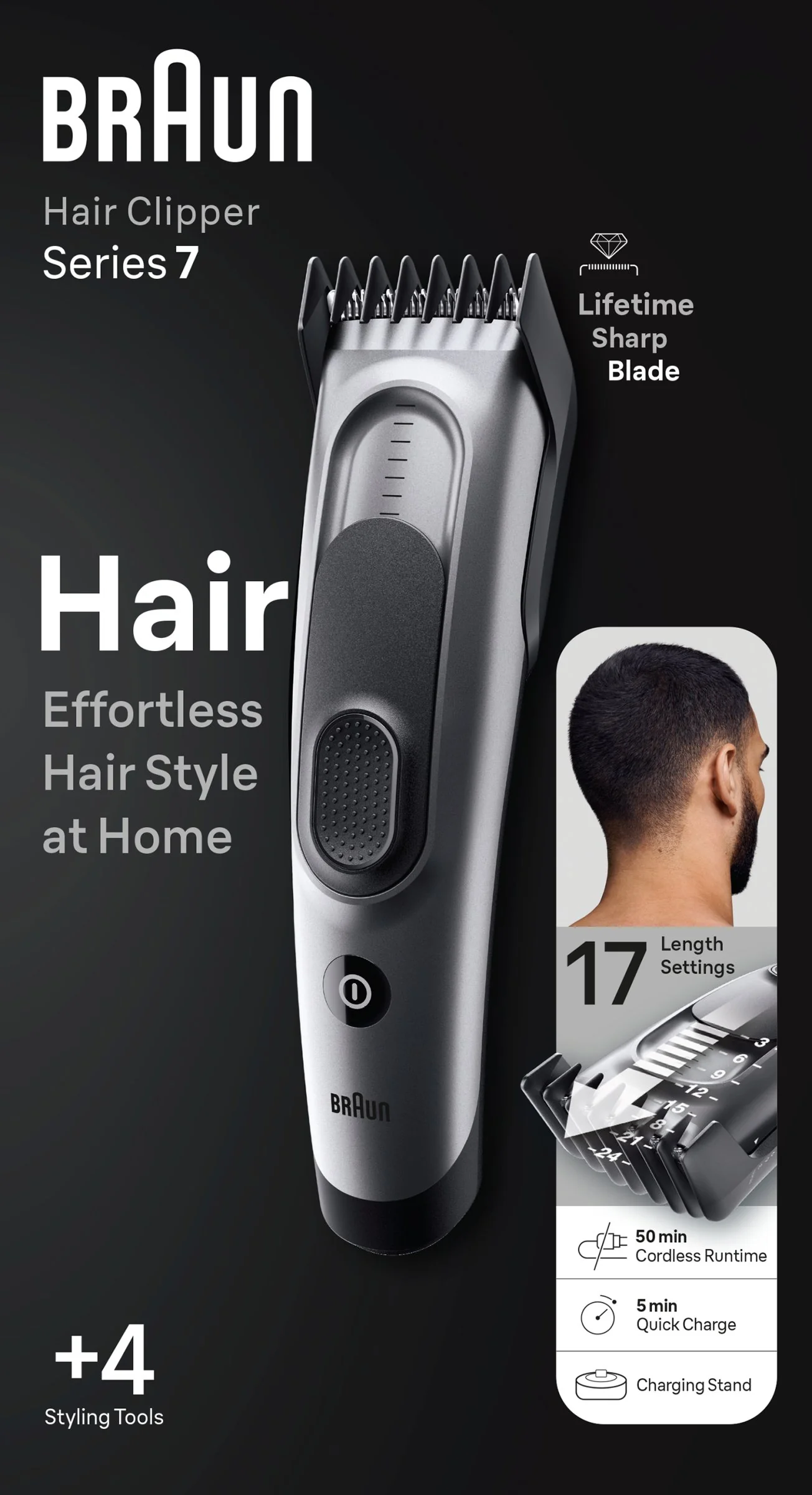 BRAUN HC 7390 Grey 1×1 ks, Strihač na vlasy