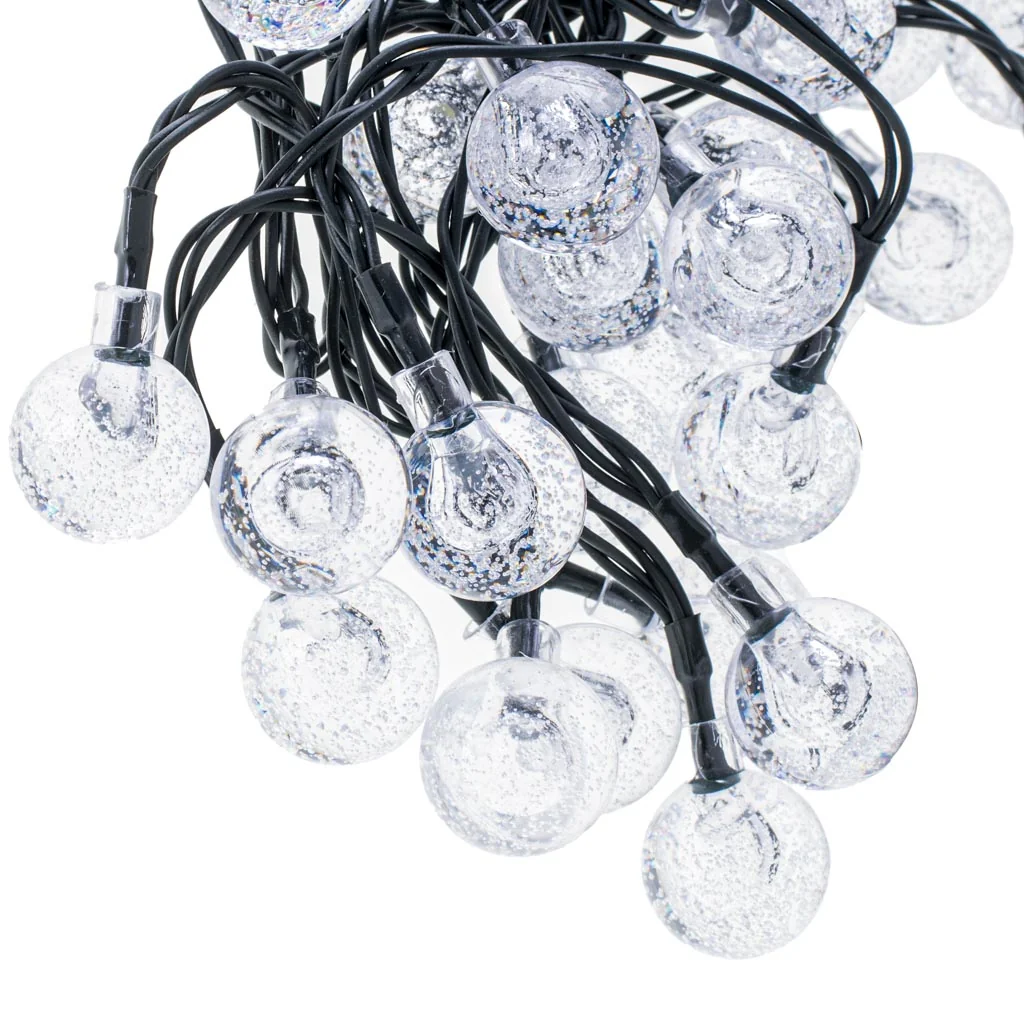 Vianočné dekorácie ozdoby osvetlenie, Solárne záhradné osvetlenie gule 7 m, 50 LED teplá biela