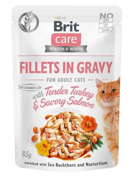 Brit Kapsička Care Cat Fillets In Gravy turkey & Savory Salmon 85g 1×85 g