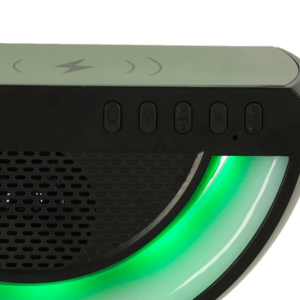 RGB lampa s indukčnou nabíjačkou (Qi) – Bluetooth reproduktor, FM rádio, čierna
