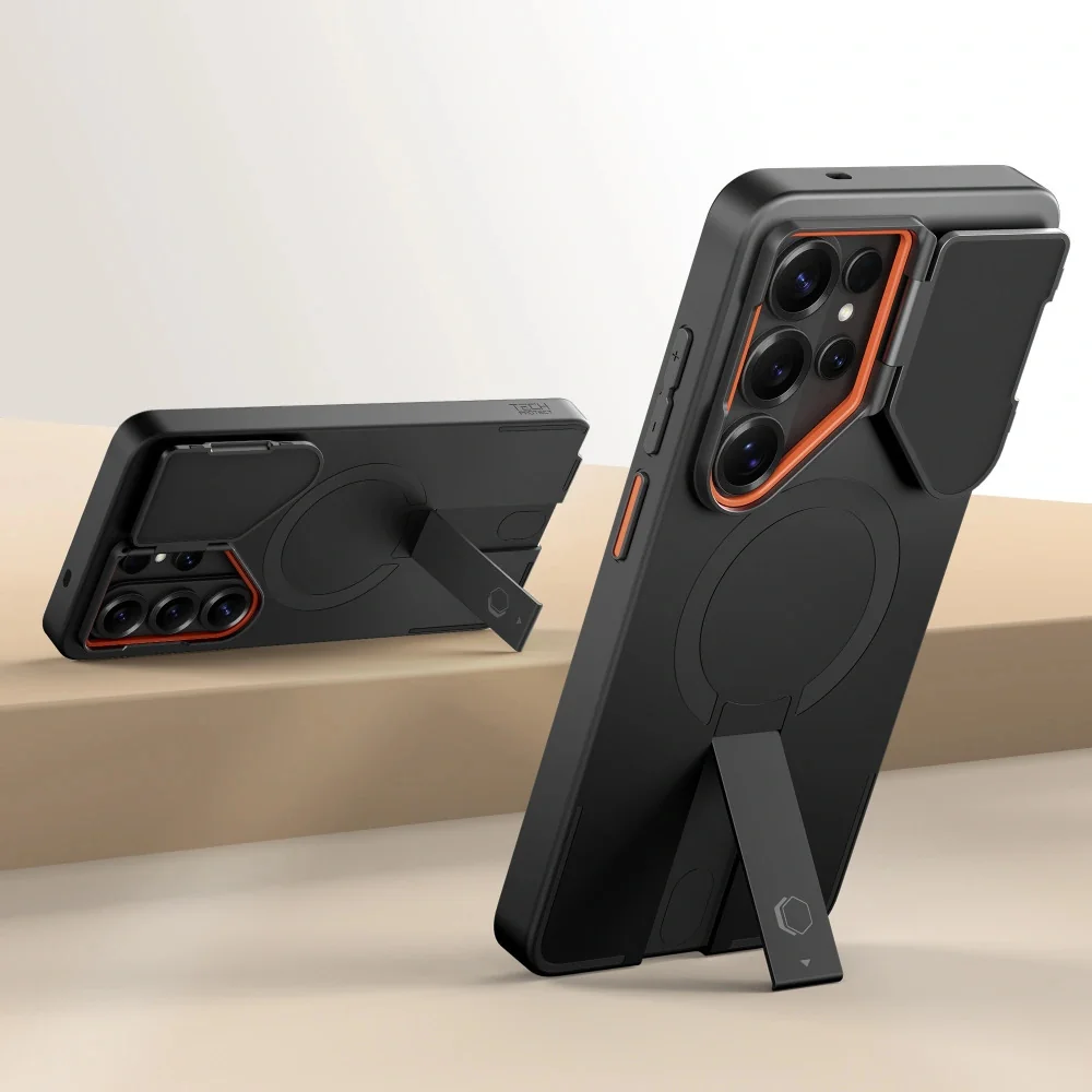 Tech-Protect Kevlar Aura MagSafe kryt na Samsung Galaxy S26 Ultra, čierny / oranžový rny / oranžový