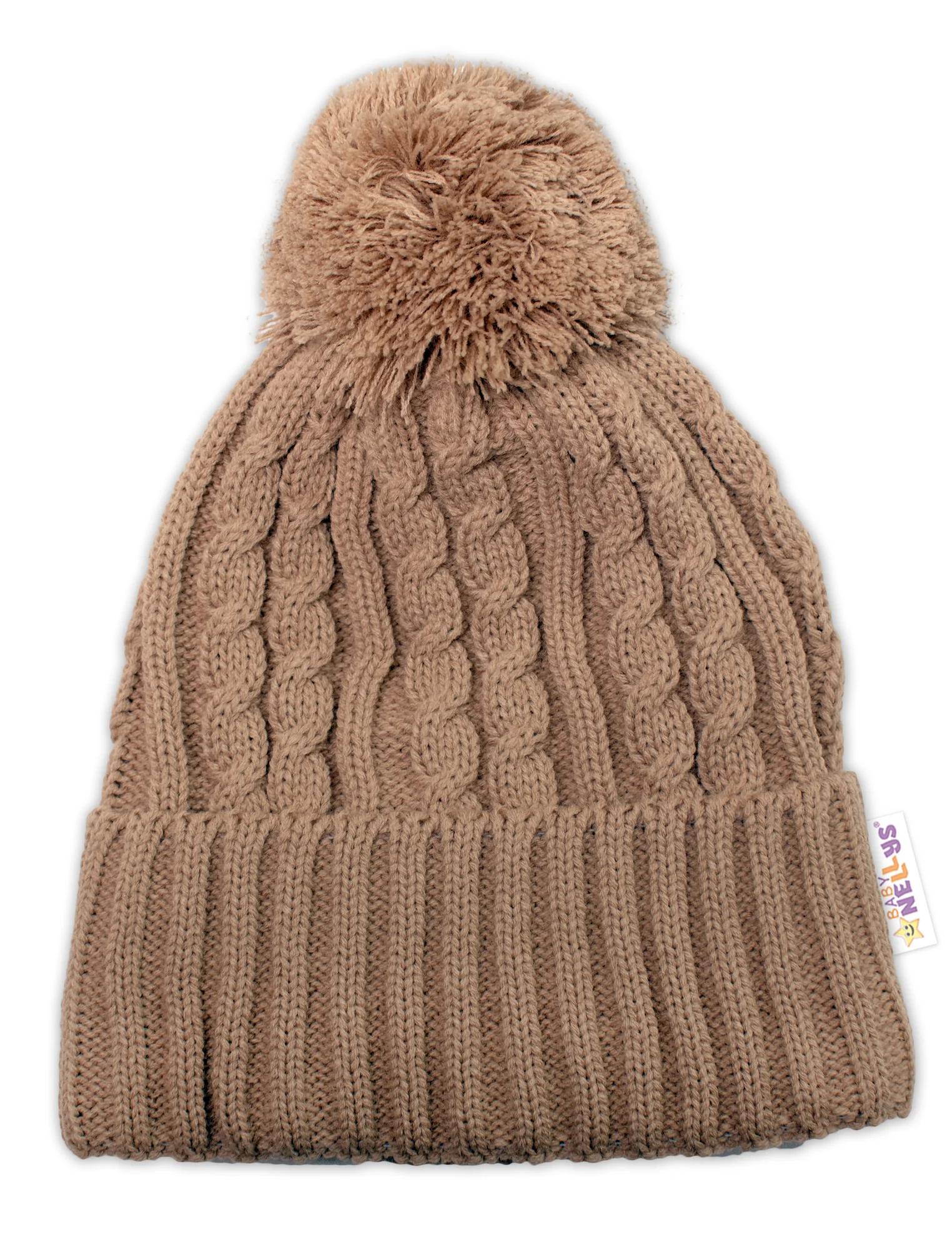 Pletená zimná čiapka s brmbolcom + komínček BABY NELLYS - bežová,veľ. 48-52cm