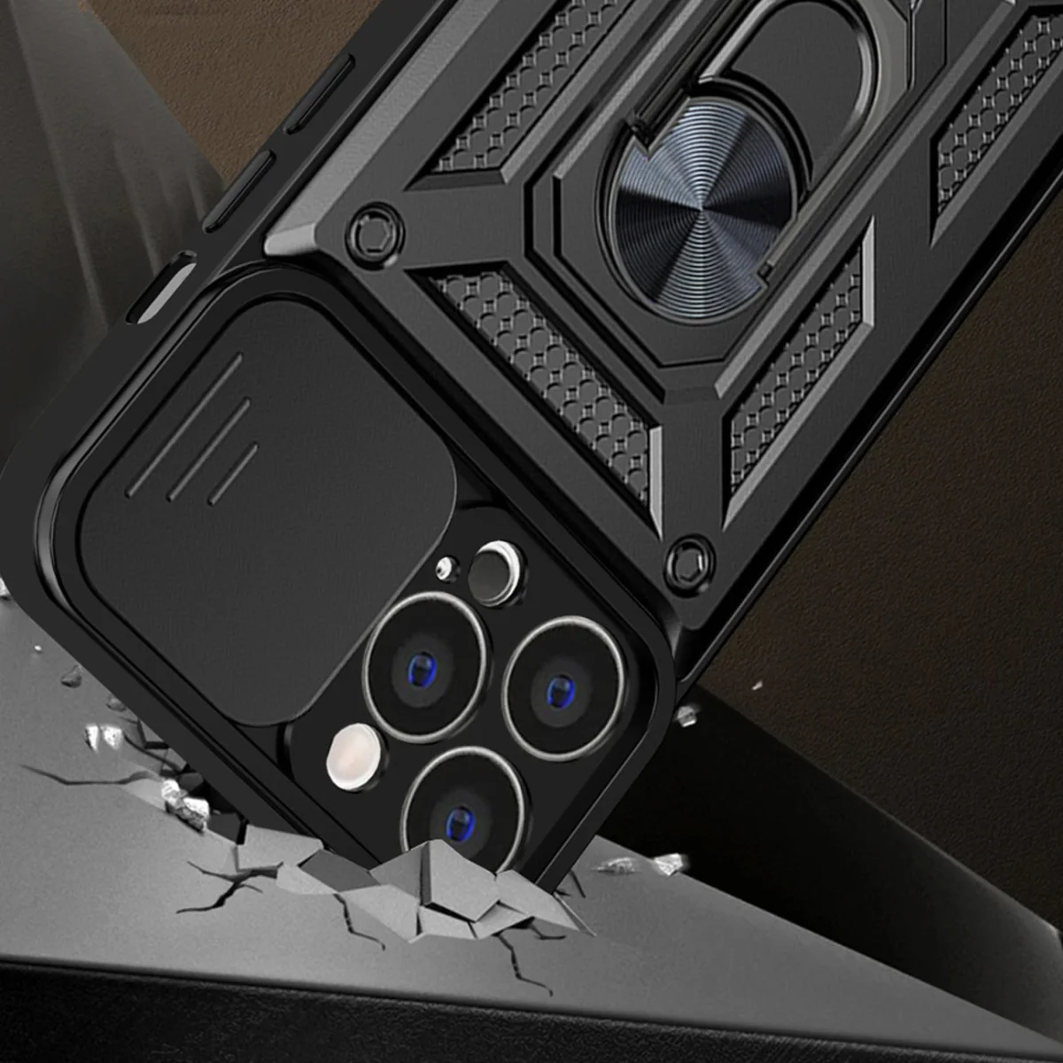 MG Hybrid Armor Camshield kryt na iPhone 14 Pro Max, čierny