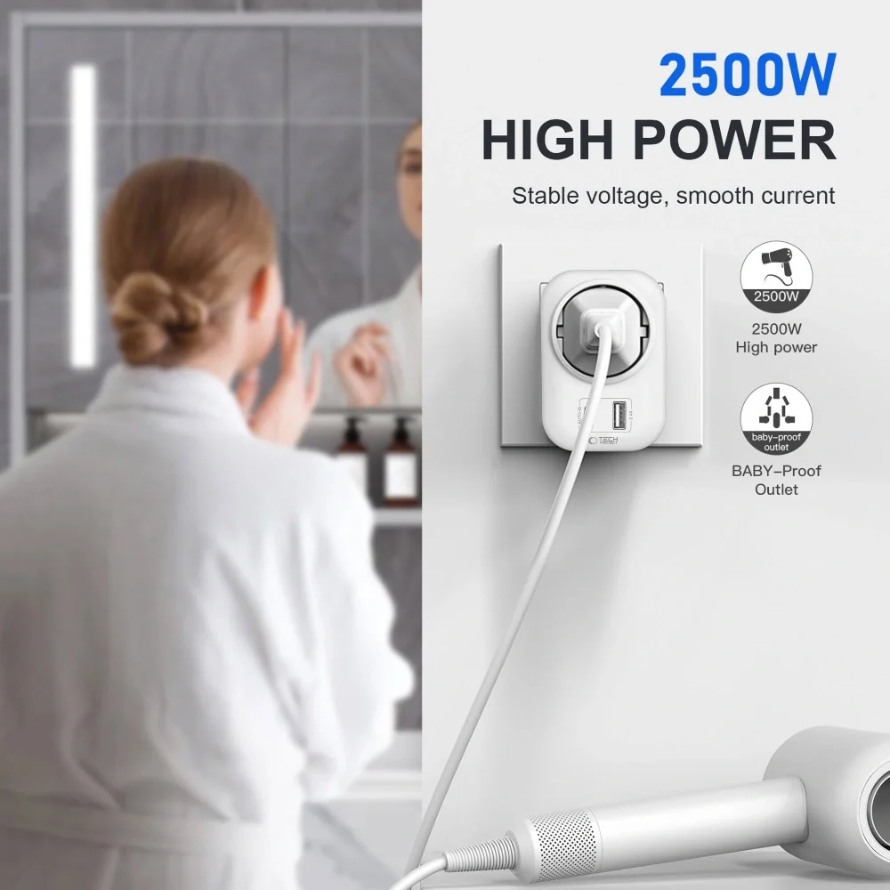 Tech-Protect TA100 cestovný adaptér US / EU, biely