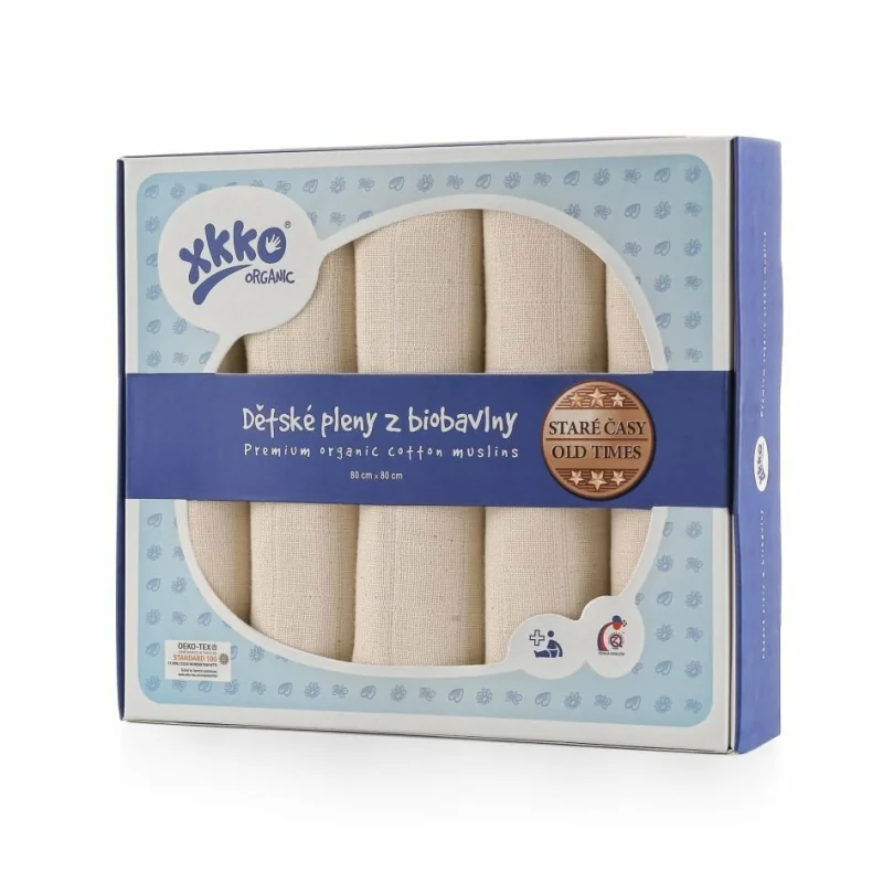 XKKO Organic Staré časy látkové plienky 80x80 Natural, 5 ks
