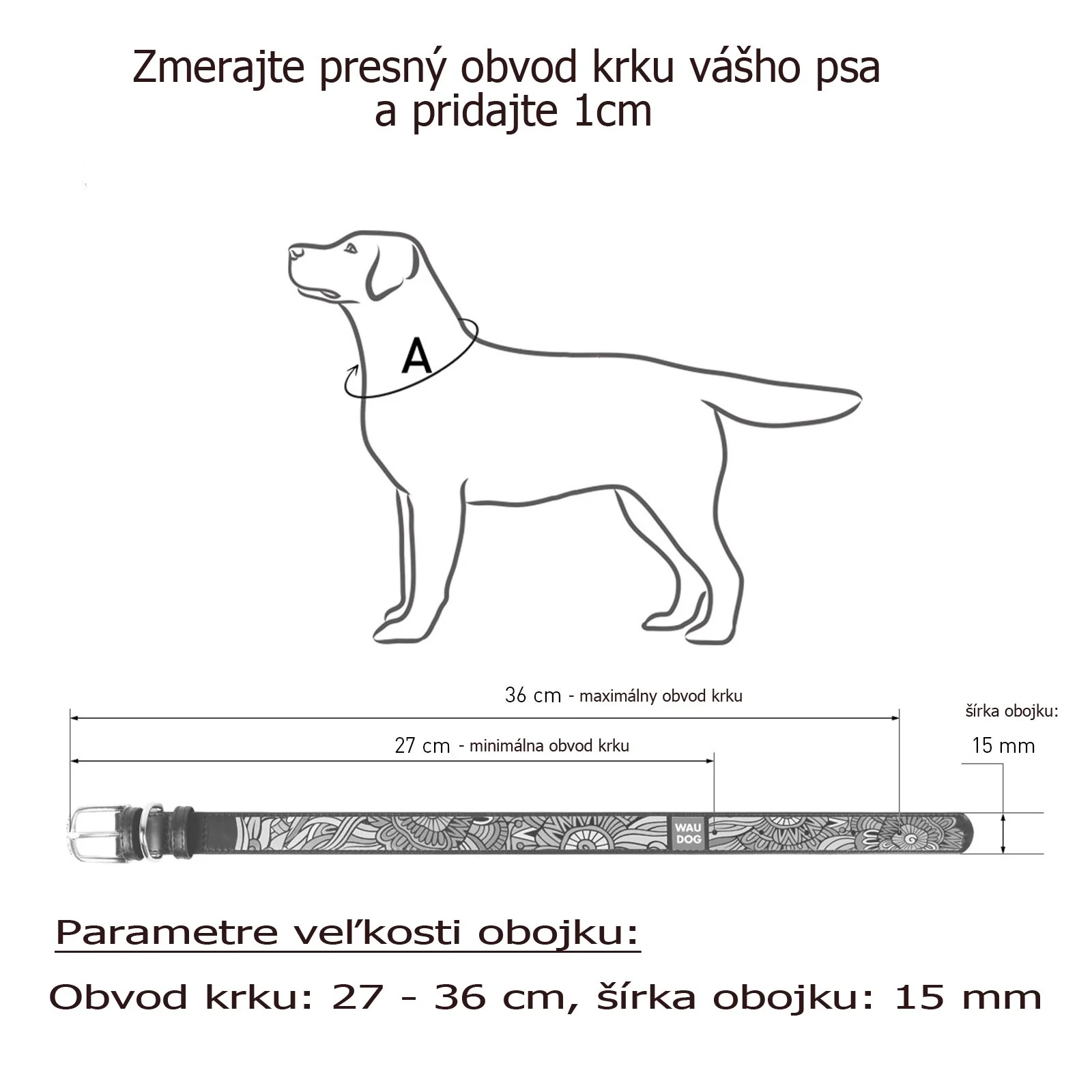 Kožený obojok so vzorom ETHNO čierny, Obvod krku: 38-49 cm, širka: 25 mm