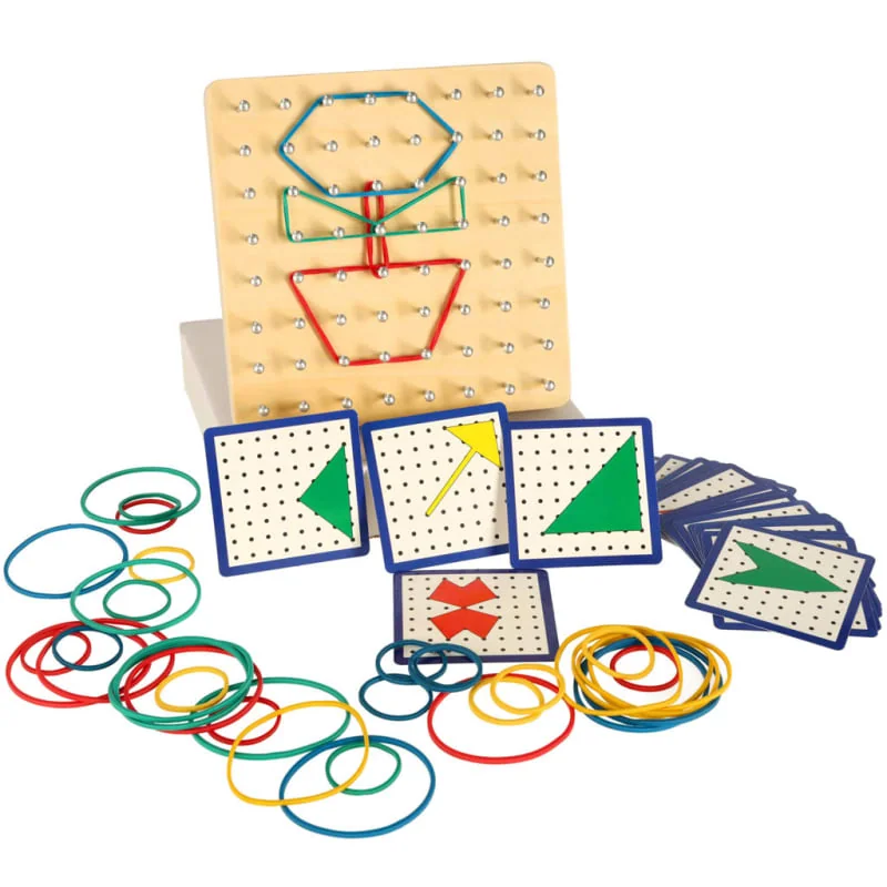 GEOBOARD – drevený geoplán s gumičkami a kartami (vzory)