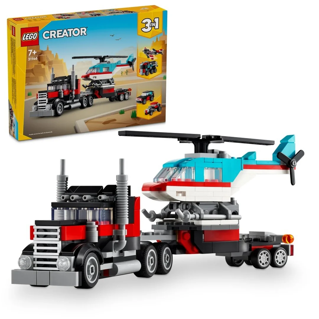 LEGO® Creator 3-in-1 31146 Nákladiak s plochou korbou a helikoptérou