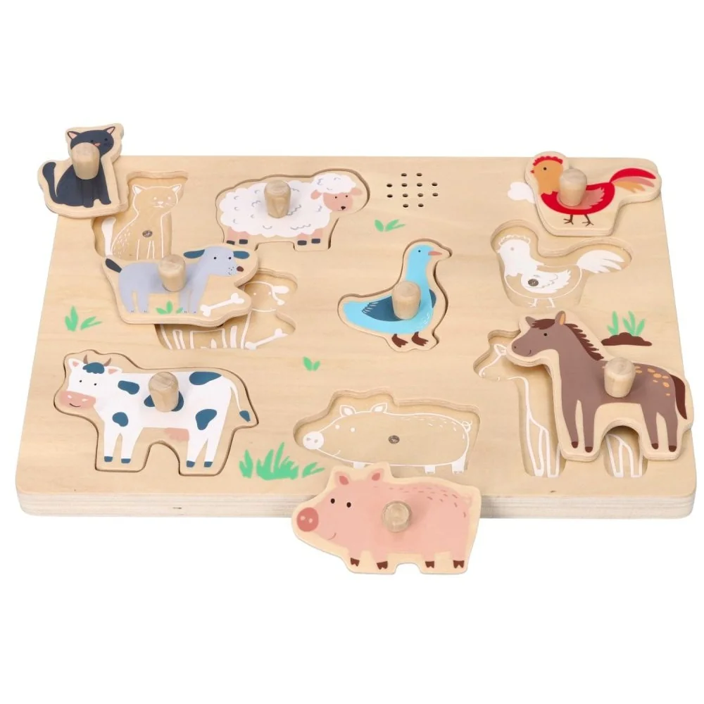 Drevené zábavné vkladacie puzzle so zvukom, Farma 3D