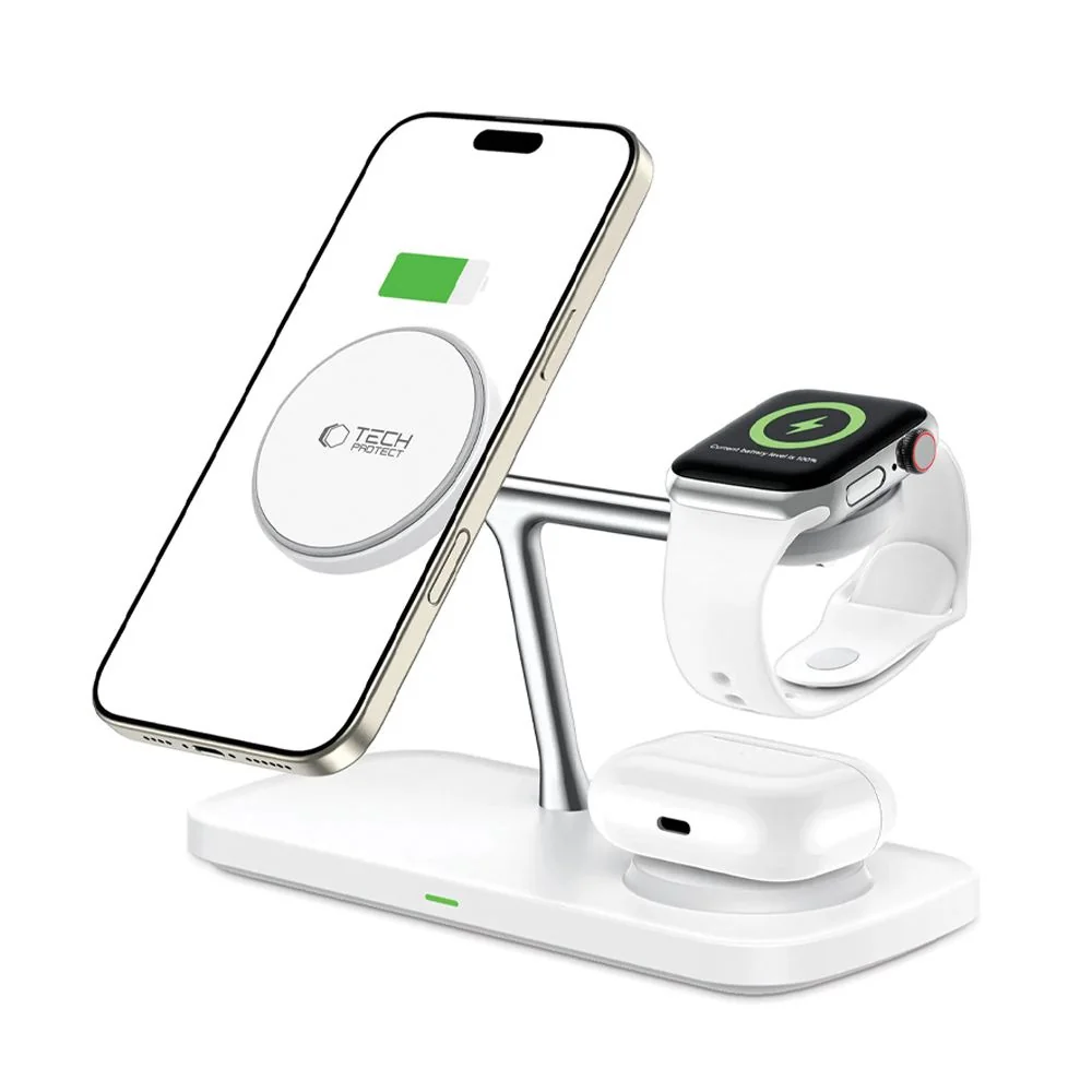 Tech-Protect A45 MagSafe bezdrôtová nabíjačka na mobil / Apple Watch / AirPods 15W, biela AirPods 15W, biela