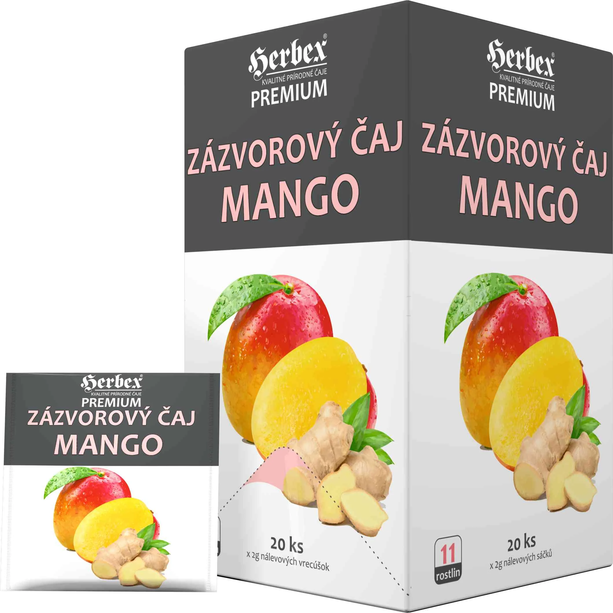 HERBEX Zázvorový čaj MANGO (50% zázvoru) 20x2 g 20×2 g, zázvorový čaj