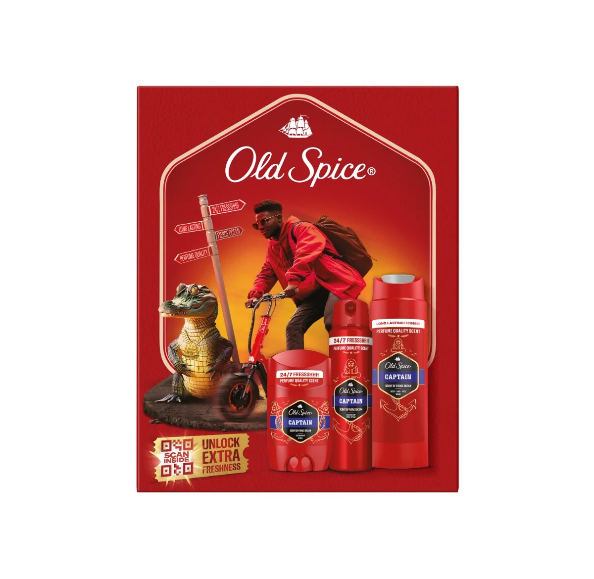 Old Spice darčeková sada Captain s tuhým dezodorantom, dezodorantom v spreji a sprchovým gélom 1 set