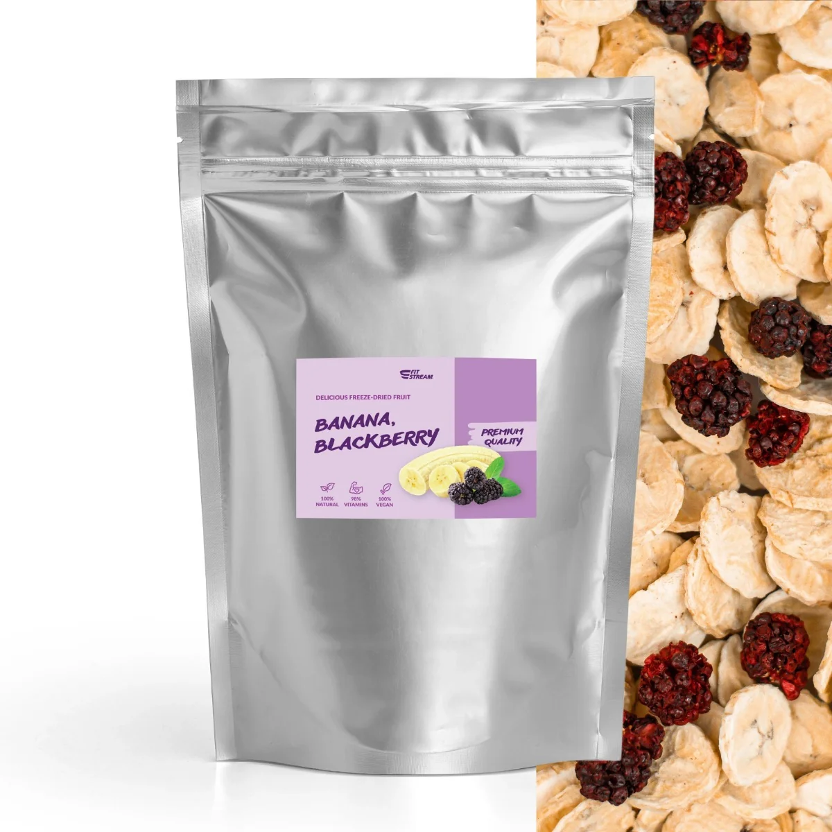 FitStream lyofilizované ovocie - Banán a černica 400 g 1×400 g, lyofilizované ovocie