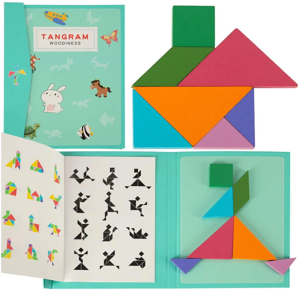 Montessori magnetická kniha Tangram 3D puzzle bloky – logická hra pre deti