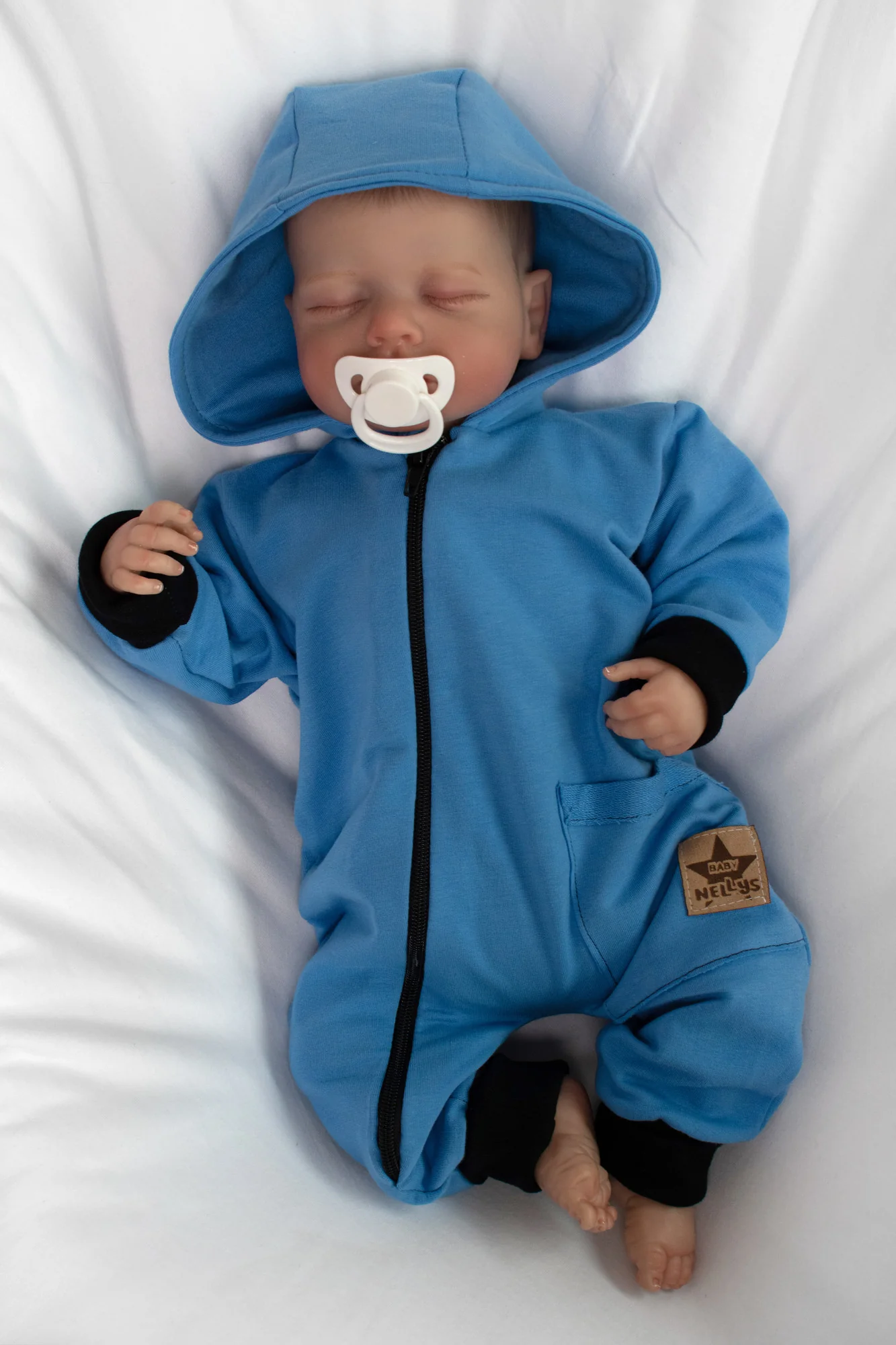 Teplákový overal s vreckom a kapucňou BOY, Baby Nellys, modrý