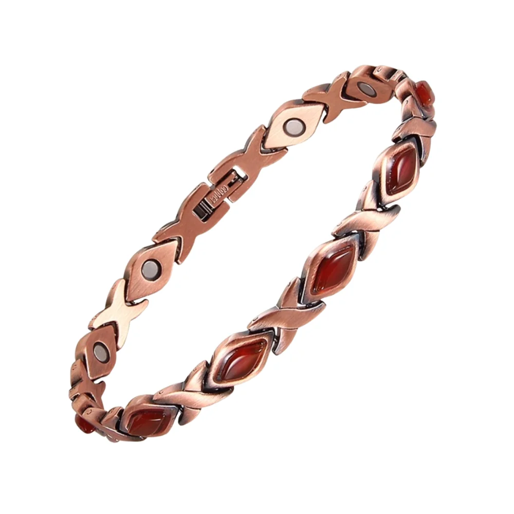 Luxusný magnetický náramok z medi – kameň červený achát – 0,7 cm