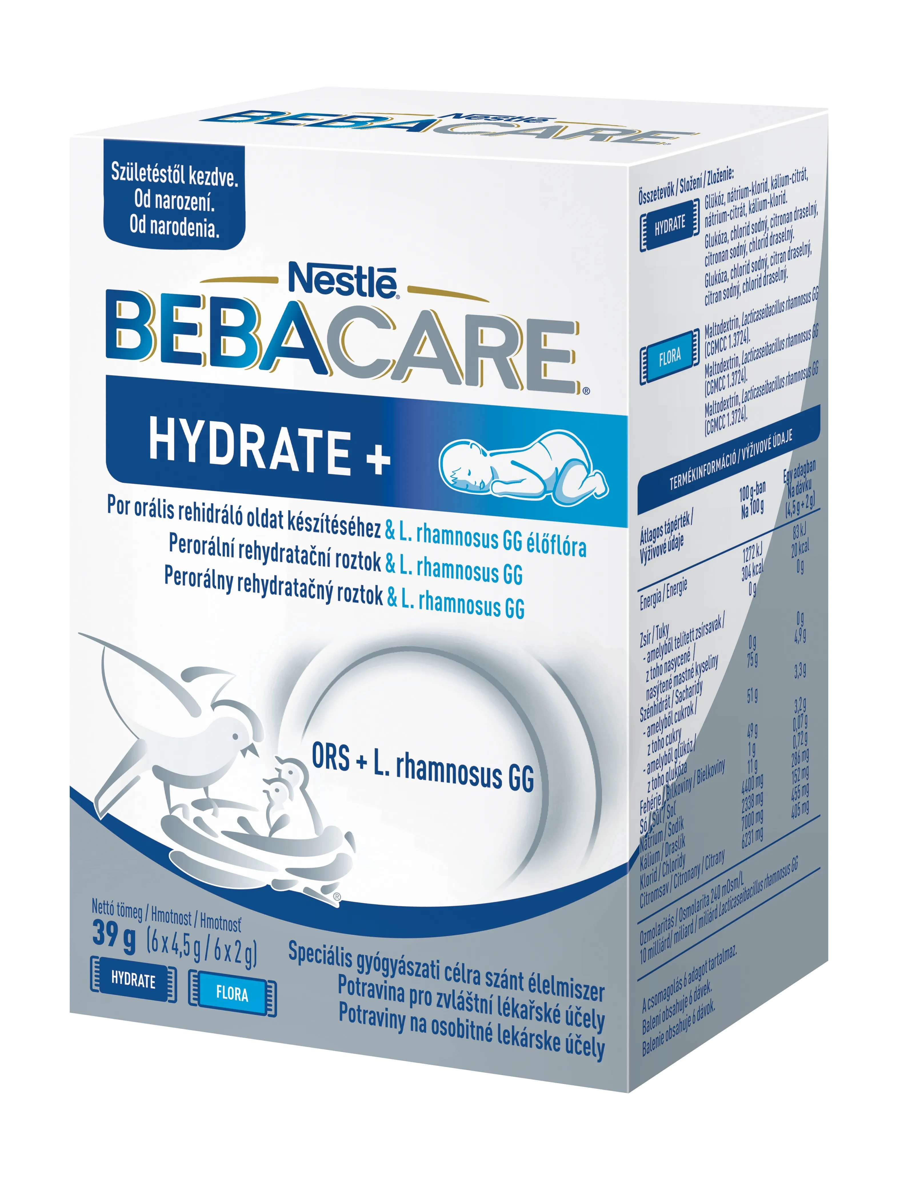 BEBACARE HYDRATE+ (od narodenia) 1×39 g, rehydratačný roztok s baktériami mliečneho kvasenia