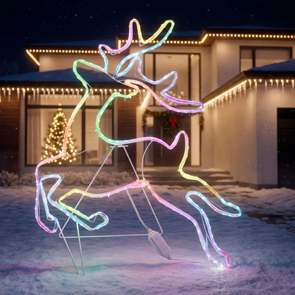 MagicHome vianočný LED jeleň, 1 ks 192 LED RGB, IP44, 50x64,5 cm
