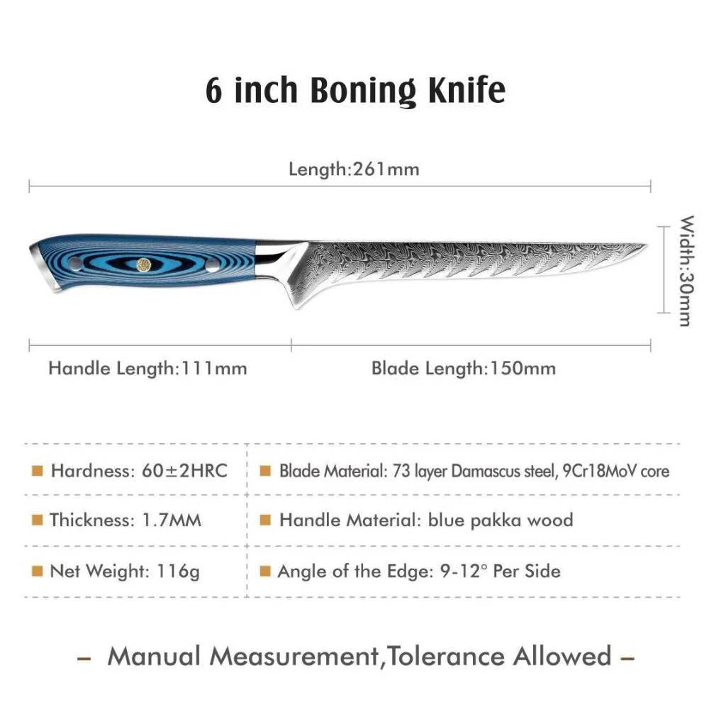 Damaškový kuchynský nôž Tukami-Santoku/Modrá 31,3 cm, 232 g