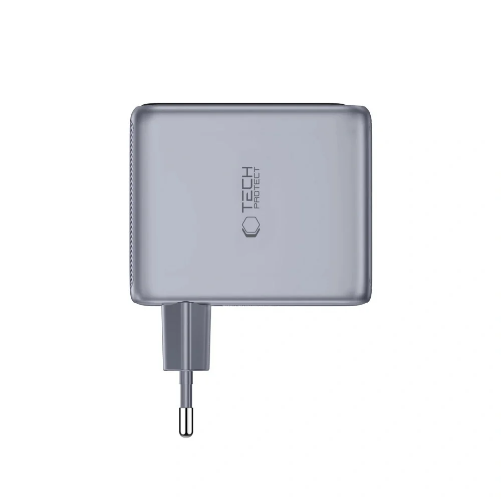 Tech-Protect Power Vision GaN sieťová nabíjačka USB / 2x USB-C QC PD 100W, šedá