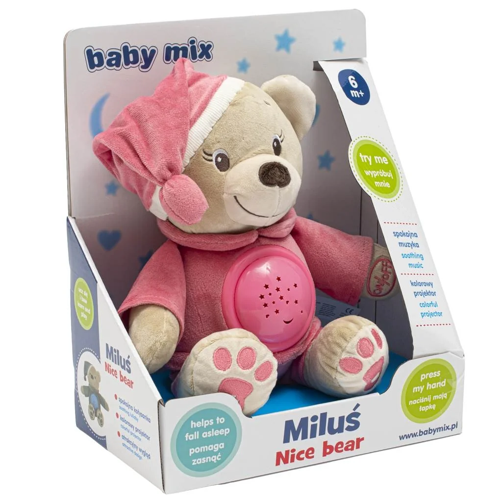 Plyšový zaspávačik medvedík s projektorom Baby Mix ružový ,