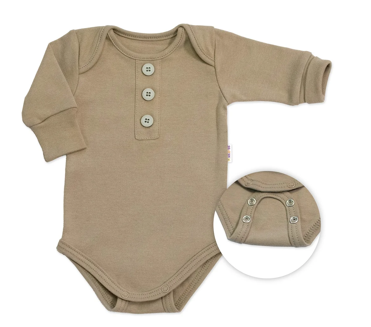 Rastúce body NATURE, dlhý rukáv s gombíkmi, bavlna, fango, 56/62