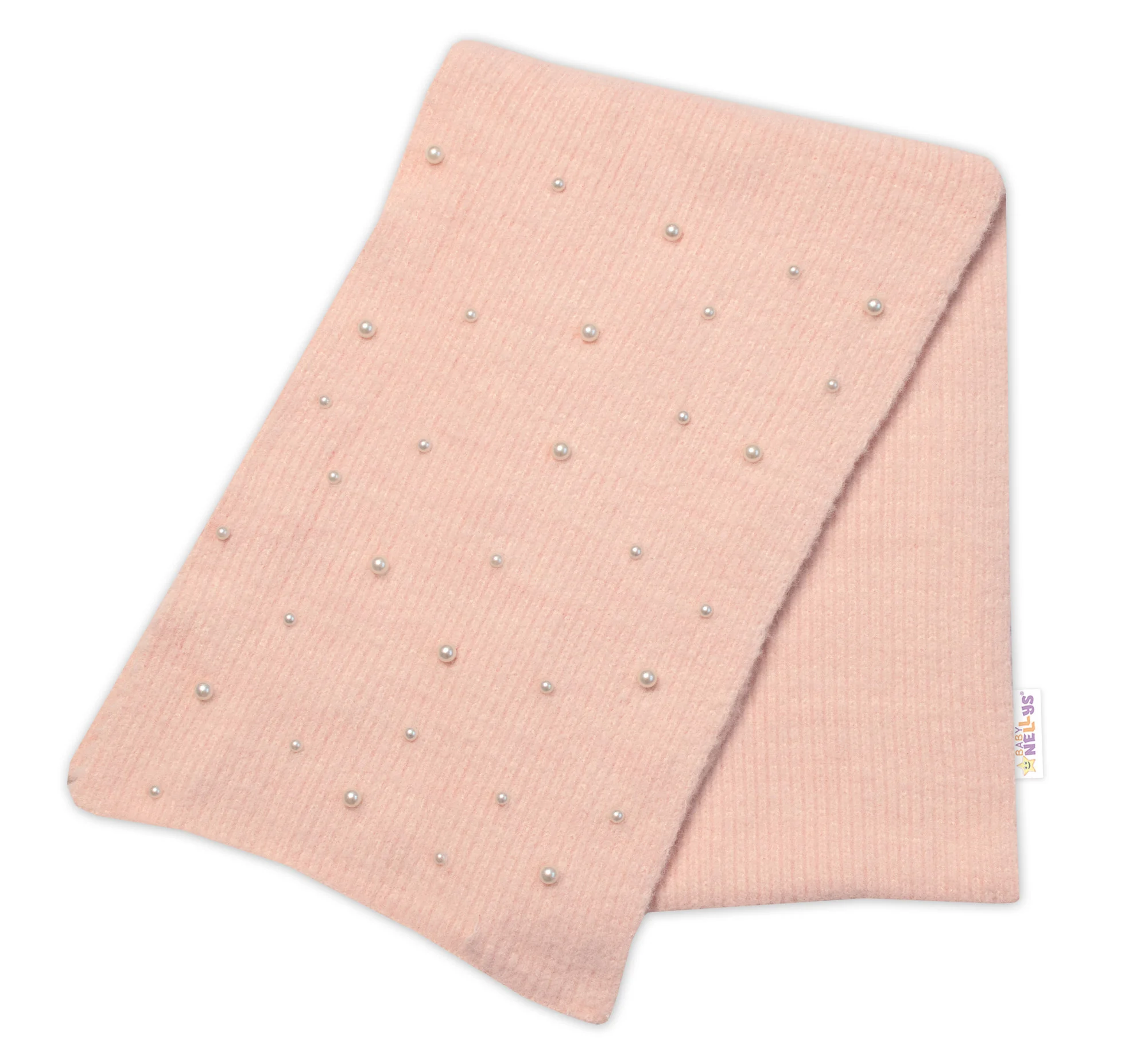 Zimná čiapka s brmbolcom + šál, Pearls, Baby Nellys - púdrovo ružová, veľ. 54/58