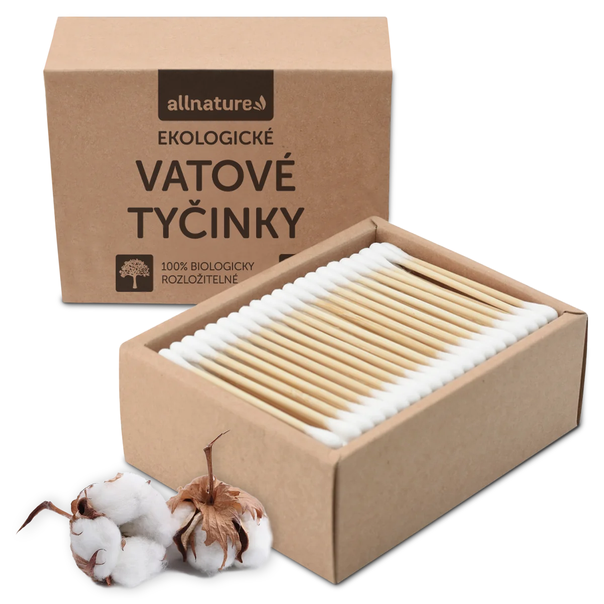 Allnature Ekologické vatové tyčinky 200 ks 1×200 ks, vatové tyčinky