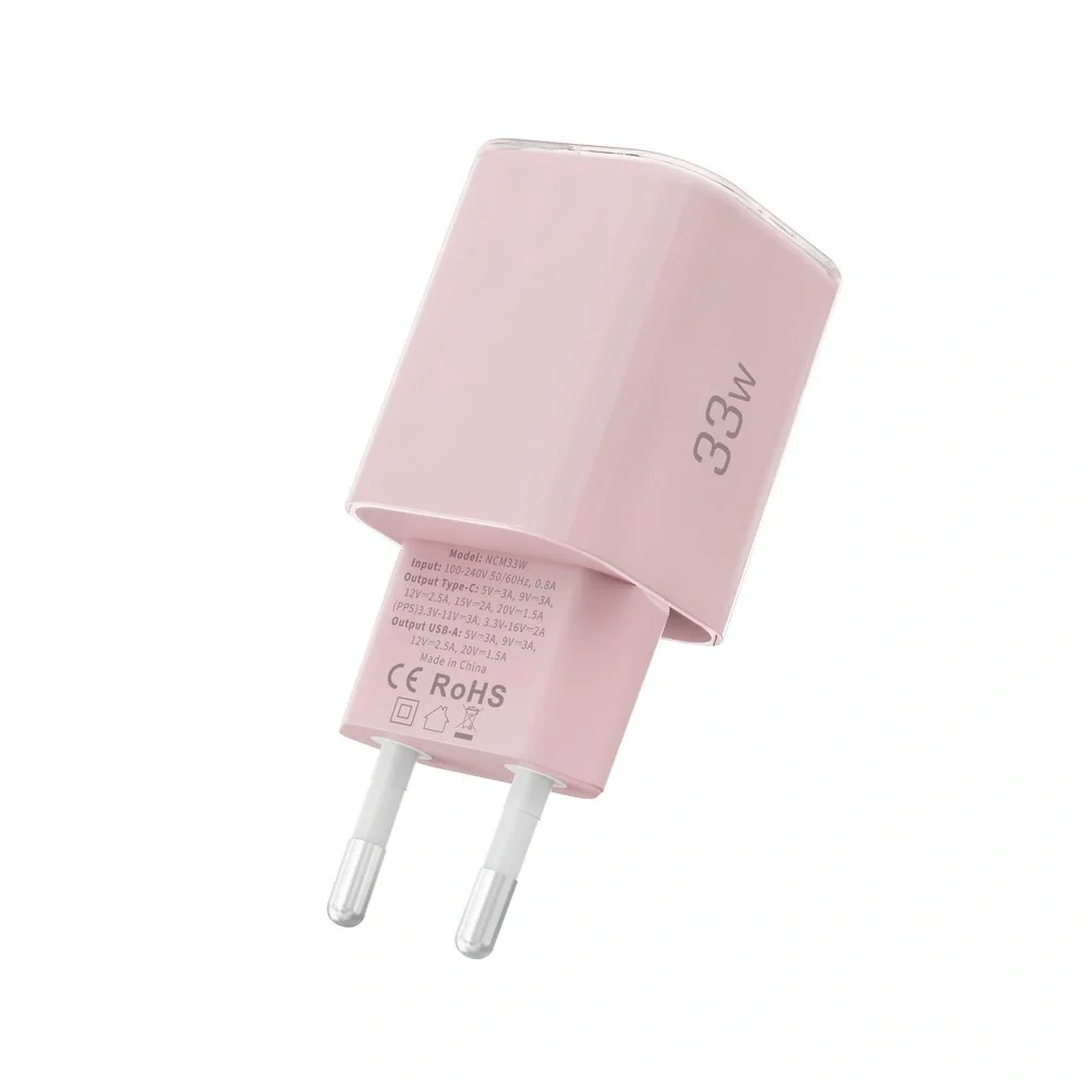 Tech-Protect NCM33W sieťová nabíjačka USB / USB-C 33W PD QC, svetloružová ová