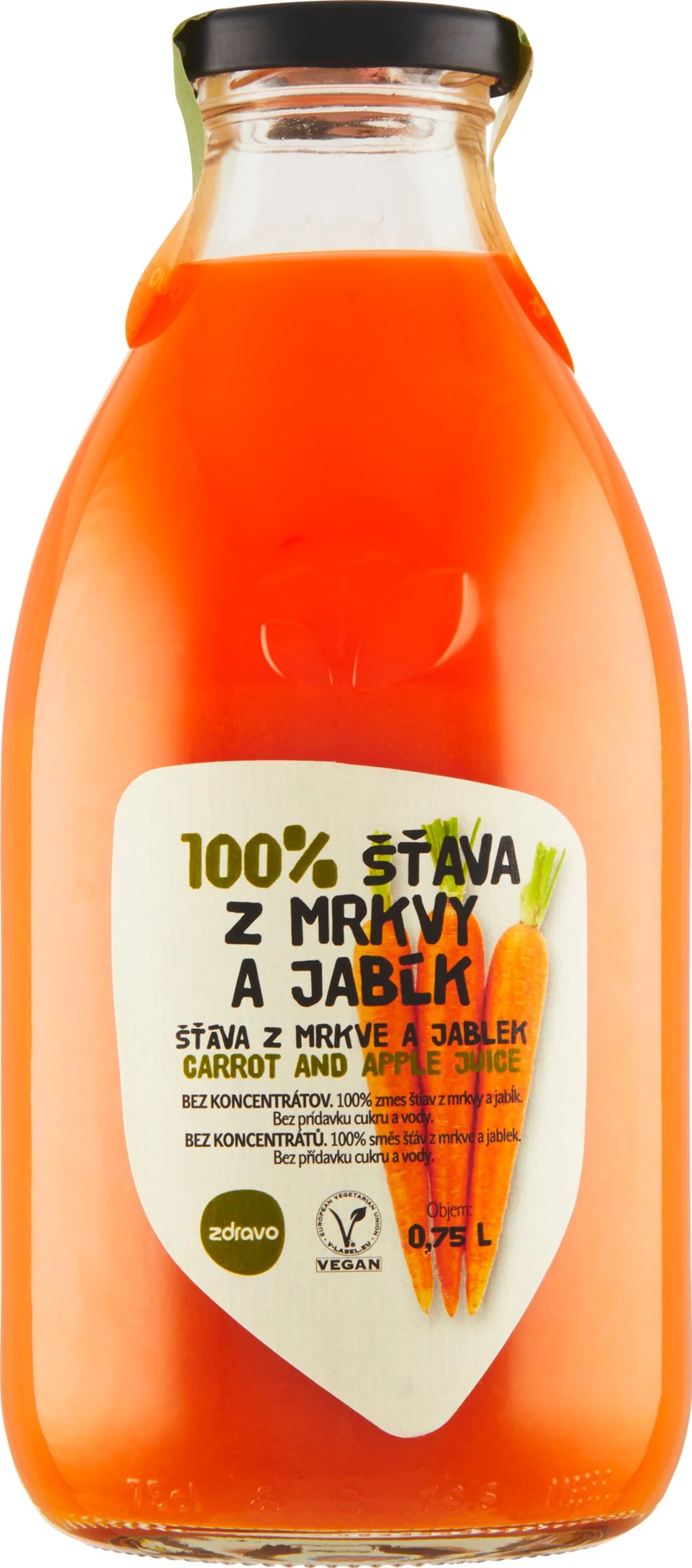 Zdravo 100% MRKVOVO-JABLKOVÁ ŠŤAVA 1×750 ml, zmes štiav