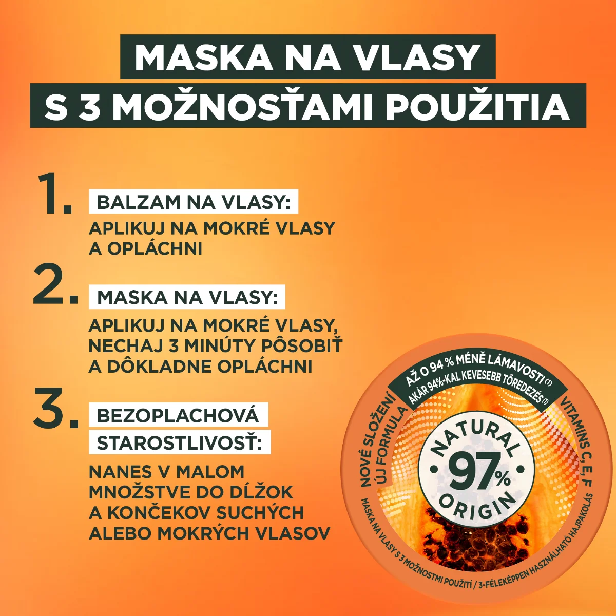 Garnier Fructis Hair Food Papaya regeneračná maska na poškodené vlasy, 400 ml 1×400 ml, maska na vlasy