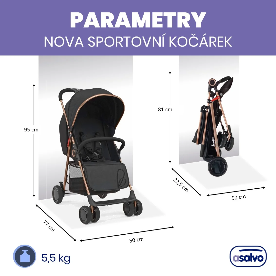 Asalvo Nova športový kočík 0–15 kg Golden