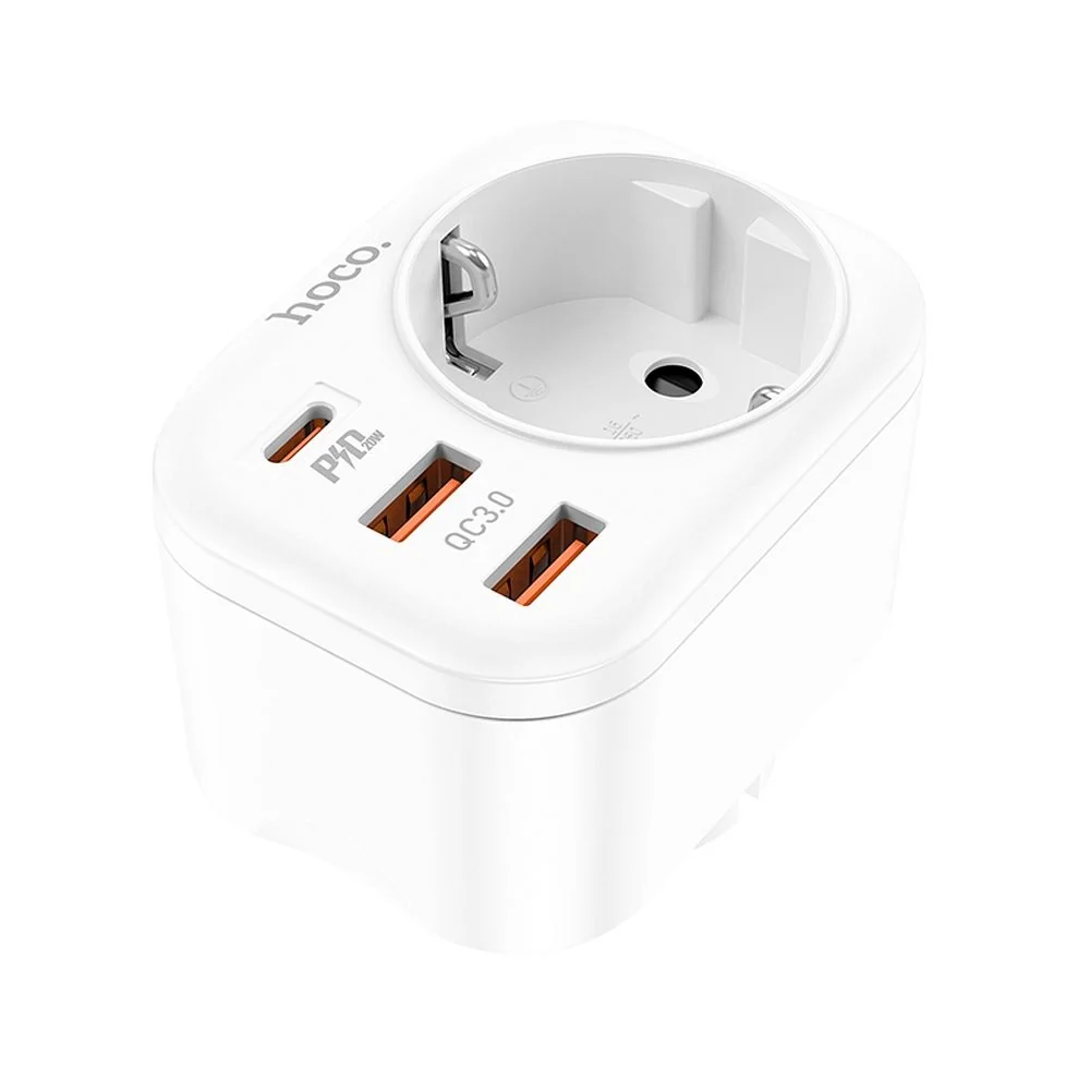 Hoco NS3 sieťová nabíjačka 2x USB QC3 3A / USB-C 20W PD + zásuvka, biela la