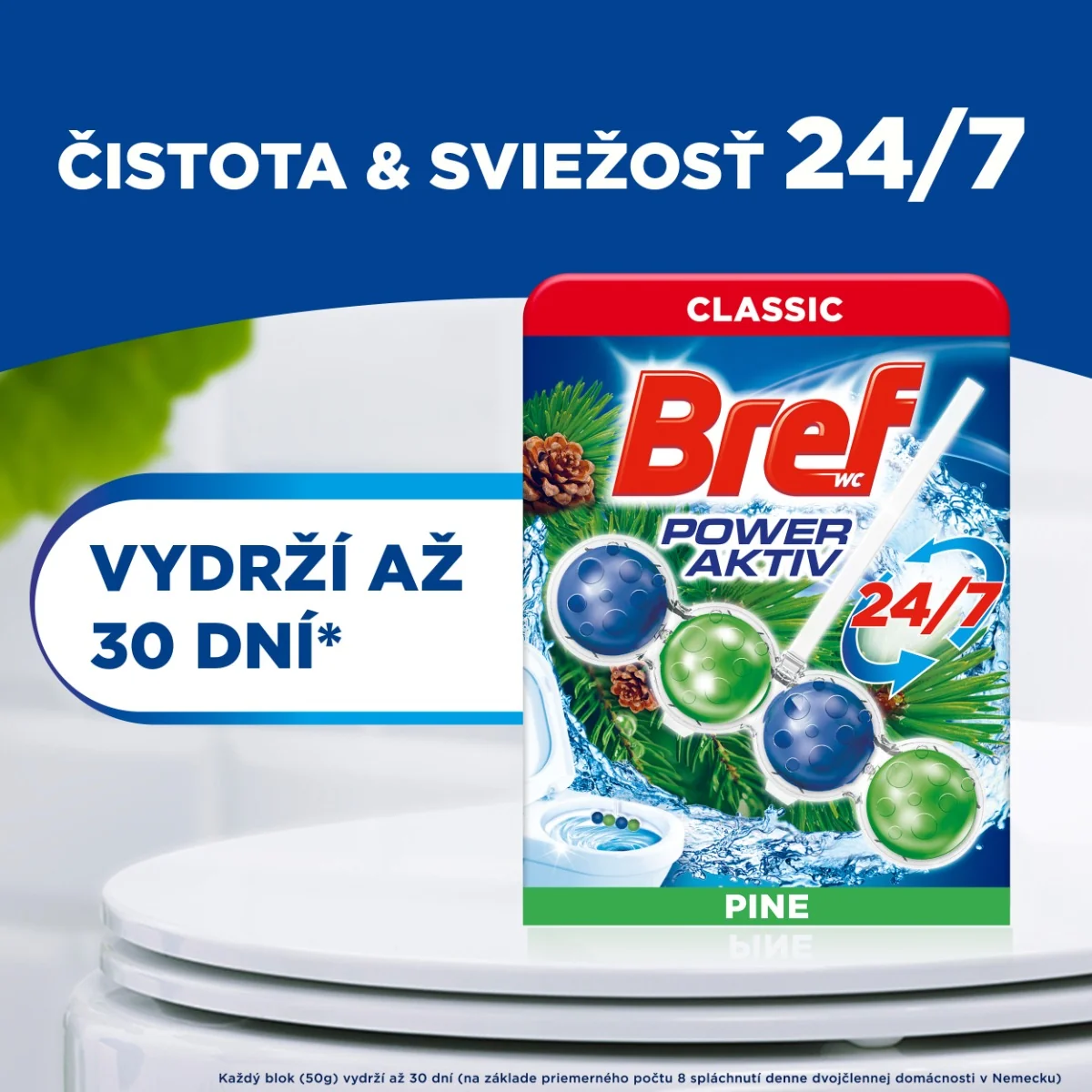 Bref Power Aktiv tuhý WC blok Pine 3×50 g 3×50 g, WC blok
