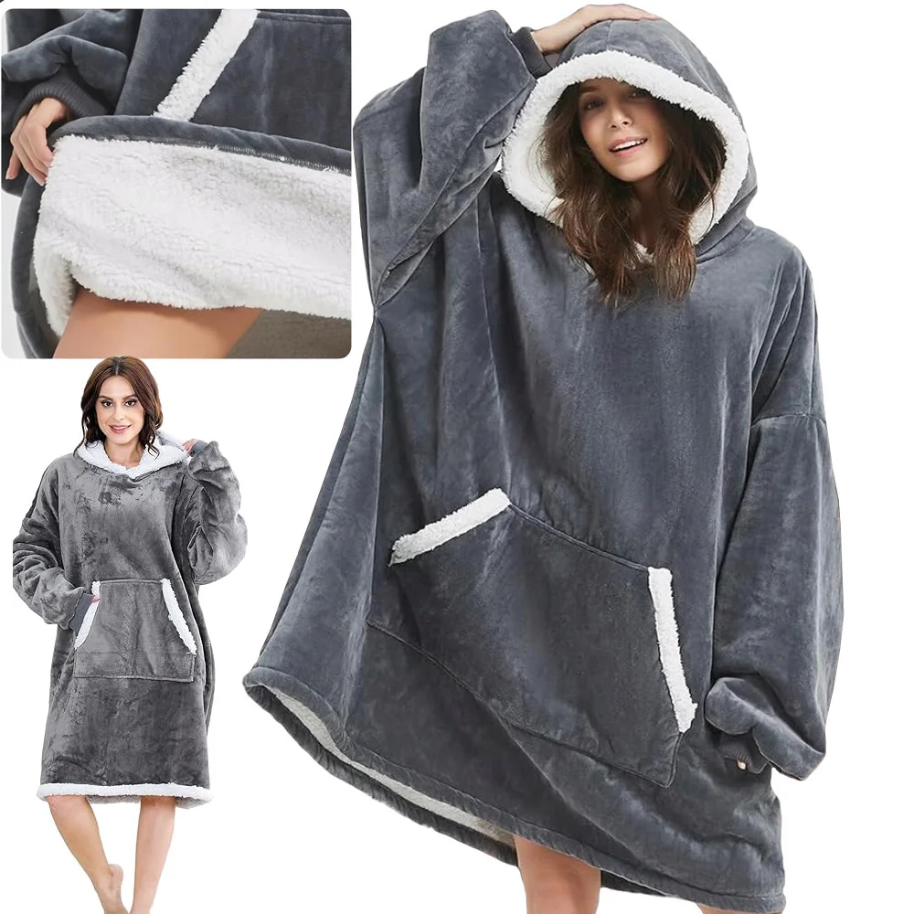 Teplá sivá deková mikina oversize XXL s kapucňou